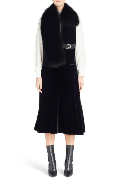 Shop Fendi Velvet Midi Skirt In Black