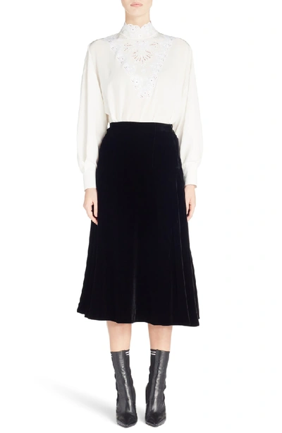 Shop Fendi Velvet Midi Skirt In Black