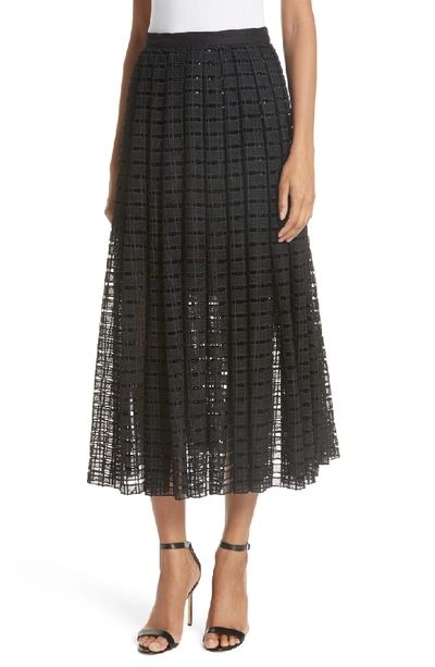 Shop Tracy Reese Lace Mesh Midi Skirt In Black