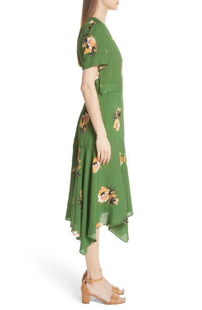 Shop A.l.c Cora Floral Print Silk Wrap Dress In Cactus/ Saffron