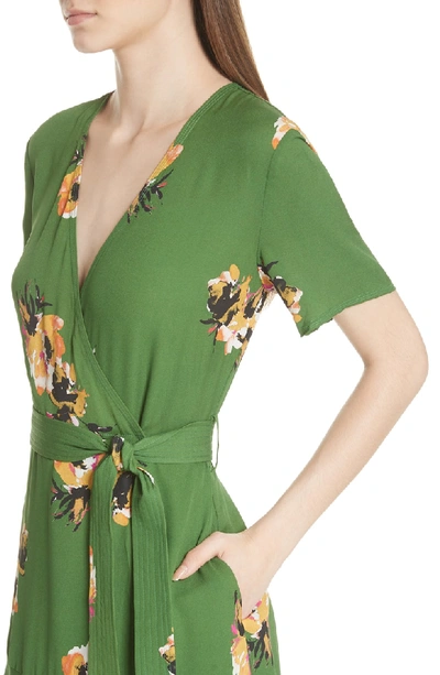Shop A.l.c Cora Floral Print Silk Wrap Dress In Cactus/ Saffron