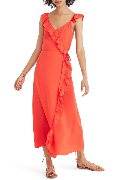 Shop Madewell Ruffle Faux Wrap Maxi Dress In Ripe Persimmon