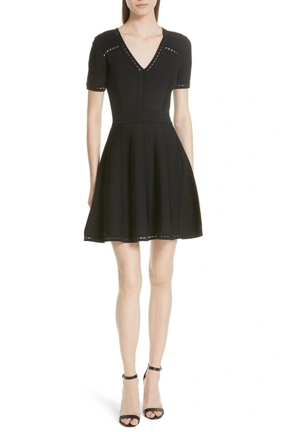 Shop Milly Textured Pointelle Fit & Flare Dress In Black