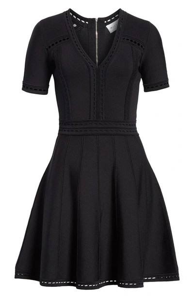 Shop Milly Textured Pointelle Fit & Flare Dress In Black
