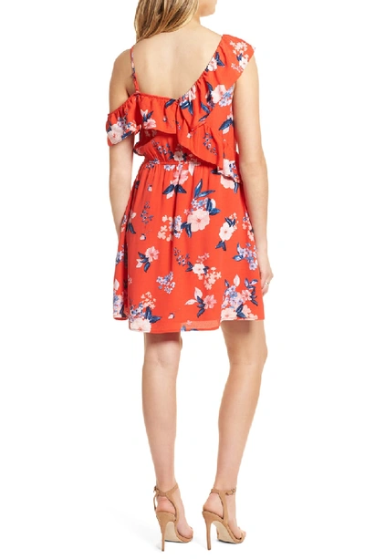 Shop Cupcakes And Cashmere Cordetta Floral Asymmetrical Ruffle Dress In Poppy Red