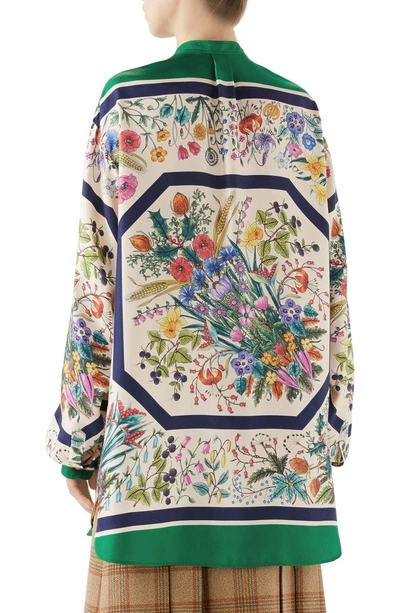 Shop Gucci Floral Print Silk Blouse In Green