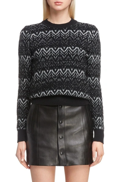 Shop Saint Laurent Metallic Mohair Zigzag Sweater In Black/ Silver