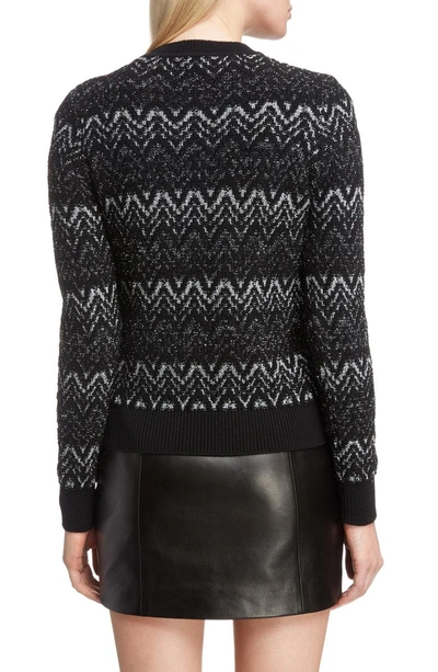Shop Saint Laurent Metallic Mohair Zigzag Sweater In Black/ Silver