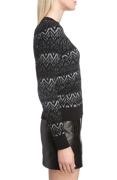 Shop Saint Laurent Metallic Mohair Zigzag Sweater In Black/ Silver