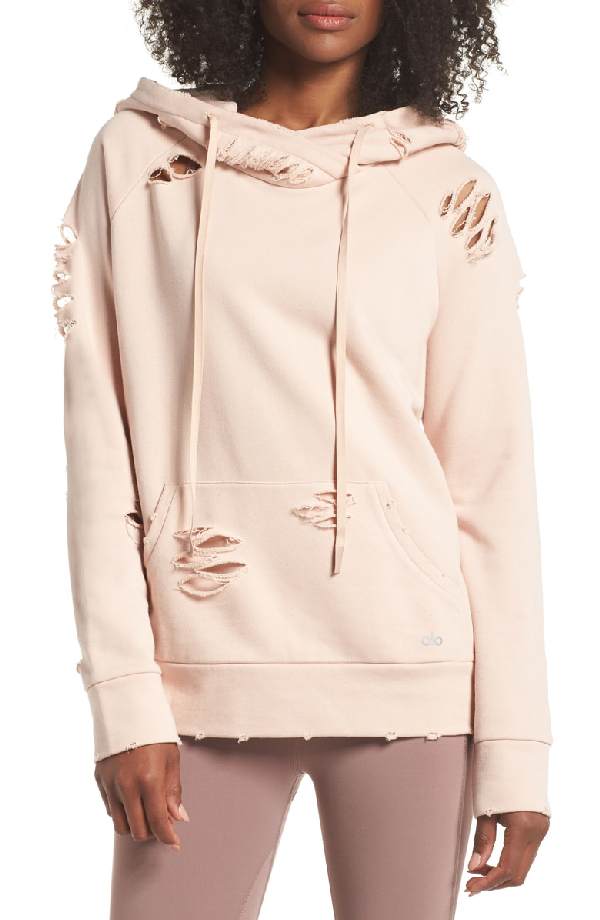 alo yoga distressed hooded sweatshirt