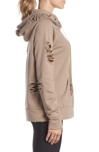 Shop Alo Yoga Ripped Hoodie In Gravel