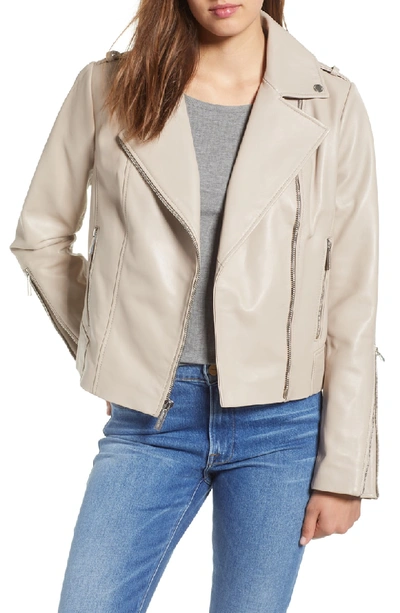 Shop Michael Michael Kors Classic Leather Moto Jacket In Taupe
