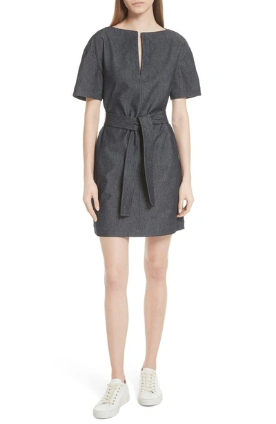 Shop Theory Belted Denim Shift Dress In Navy