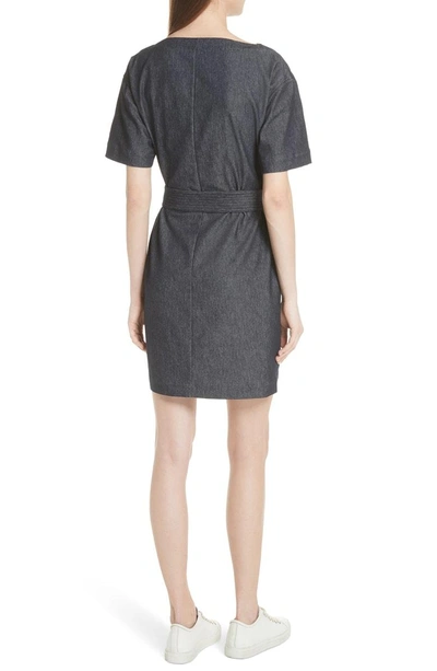 Shop Theory Belted Denim Shift Dress In Navy