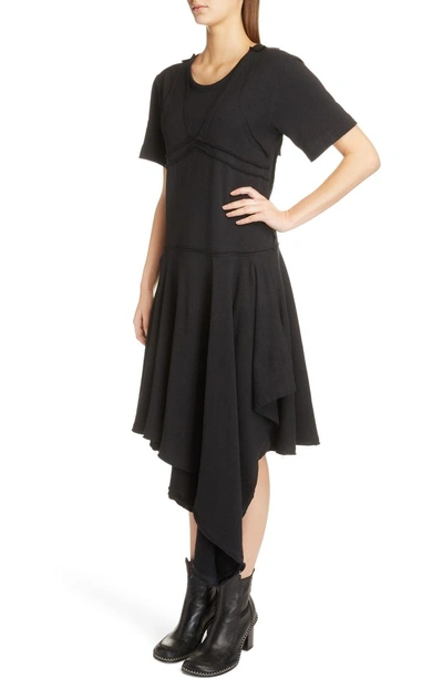 Shop Jw Anderson Raw Edge Asymmetrical T-shirt Dress In Black