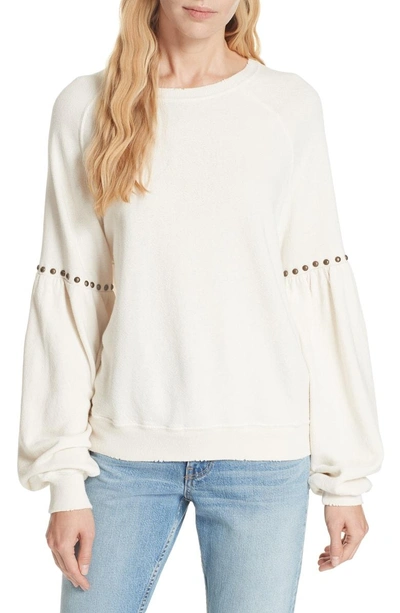Shop The Great The Bishop Sleeve Studded Sweatshirt In Washed White W/ Studs