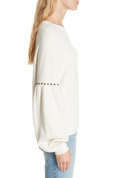 Shop The Great The Bishop Sleeve Studded Sweatshirt In Washed White W/ Studs