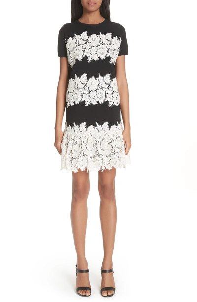 Shop Valentino Lace Trim Knit Dress In Black/ Ivory