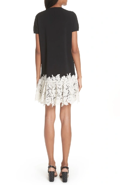 Shop Valentino Lace Trim Knit Dress In Black/ Ivory