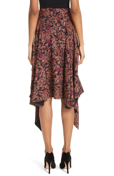 Shop Proenza Schouler Floral Print Sharkbite Hem Skirt In Black/ Nude/ Fuchsia