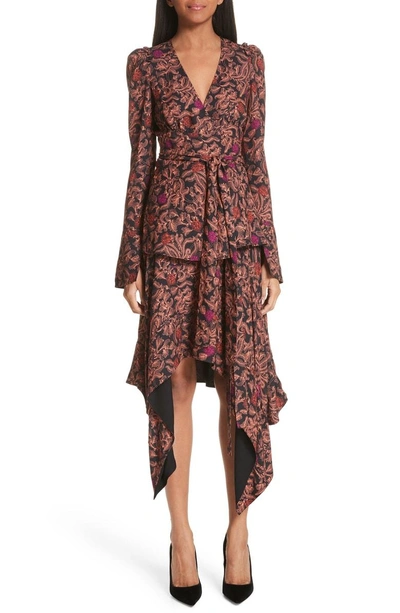 Shop Proenza Schouler Floral Print Sharkbite Hem Skirt In Black/ Nude/ Fuchsia