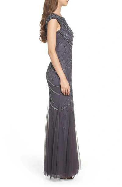 Shop Adrianna Papell Beaded Trumpet Gown In Gunmetal