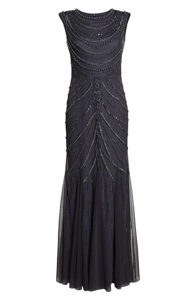 Shop Adrianna Papell Beaded Trumpet Gown In Gunmetal