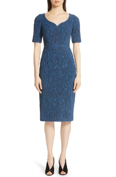 Shop Jason Wu Stretch Cloque Jacquard Dress In Deep Sea Blue