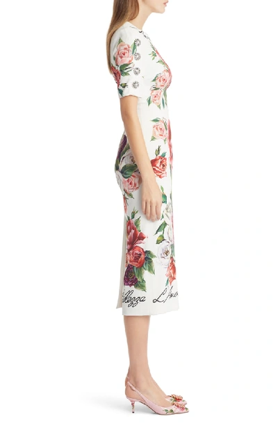 Shop Dolce & Gabbana Jewel Button Peony Print Cady Dress In Peonie