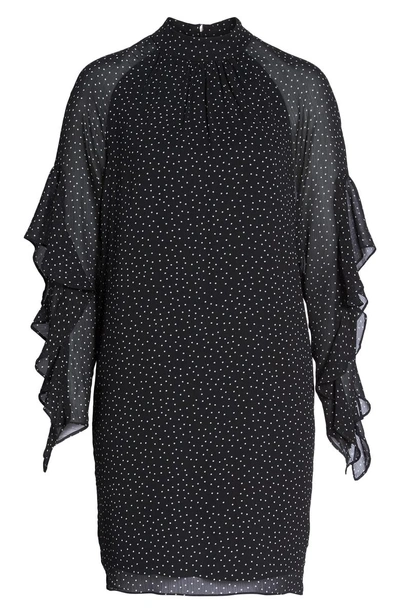 Shop Maggy London Polka Dot Ruffle Sleeve Chiffon Dress In Black/ Soft White