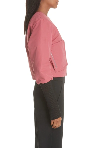 Shop Ji Oh Contrast Cuff Crop Bomber Jacket In Dark Pink
