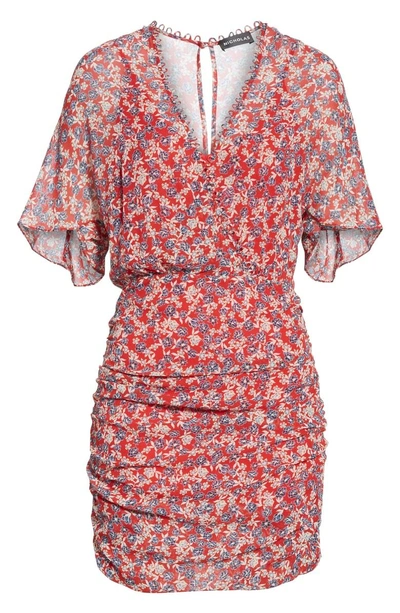 Shop Nicholas Red Blossom Ruched Silk Minidress