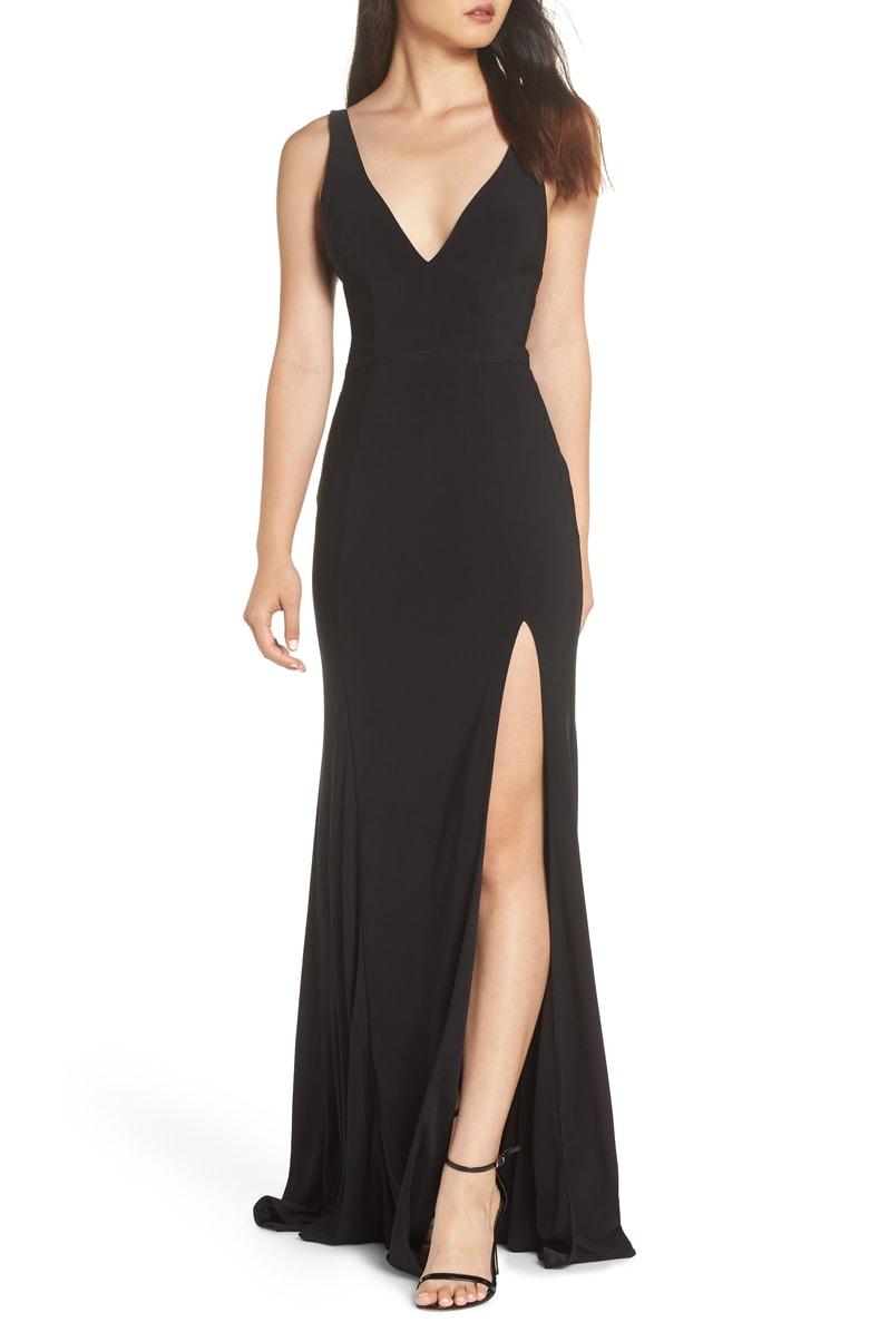 mac duggal beaded collar jersey gown