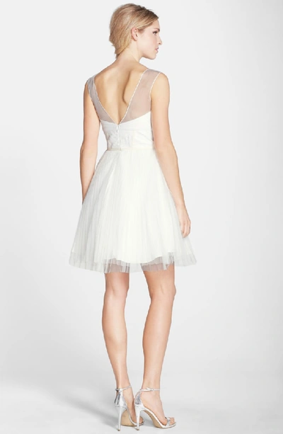 Shop Monique Lhuillier Bridesmaids Illusion Yoke Tulle Fit & Flare Dress In Ivory