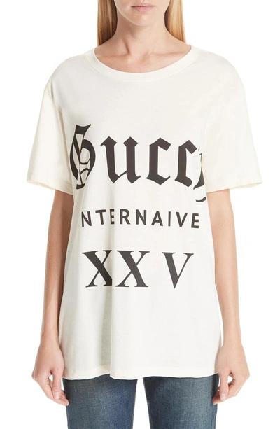 Shop Gucci Guccy Internaive Print Cotton Jersey Tee In Sunkissed/ Black