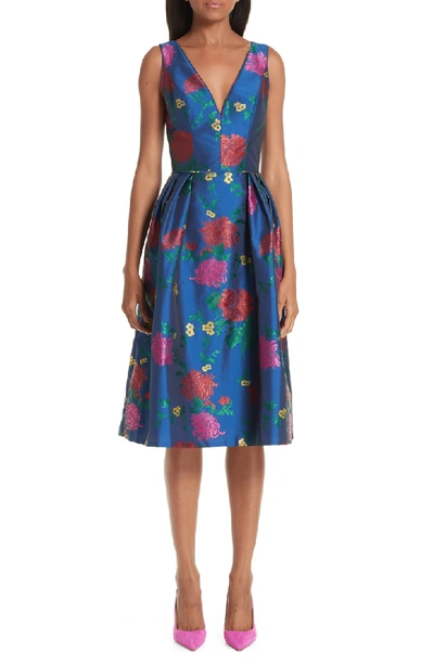 Shop Carolina Herrera Sleeveless Allover Floral Fit & Flare Dress In Blue Multi