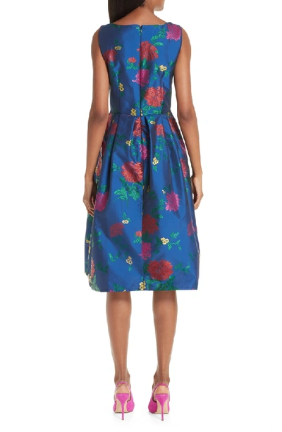 Shop Carolina Herrera Sleeveless Allover Floral Fit & Flare Dress In Blue Multi