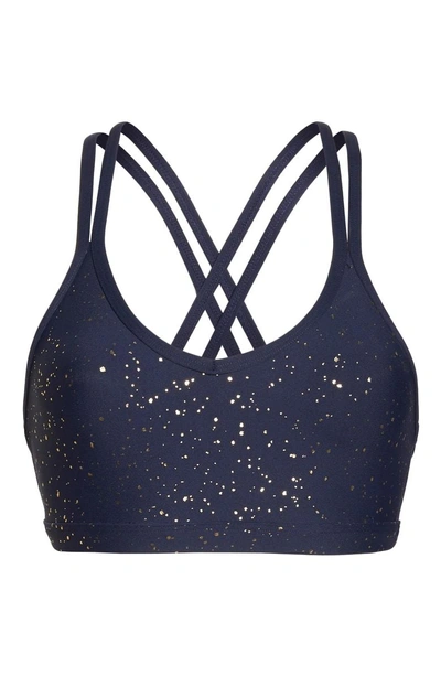 Shop Beyond Yoga Double Back Alloy Speckled Bra In Navy/ Gold Speckle