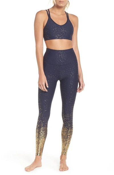 Shop Beyond Yoga Double Back Alloy Speckled Bra In Navy/ Gold Speckle