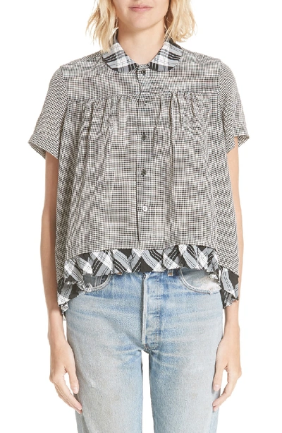 Shop Tricot Comme Des Garcons Ruffle Hem Gingham Top In Small X Large