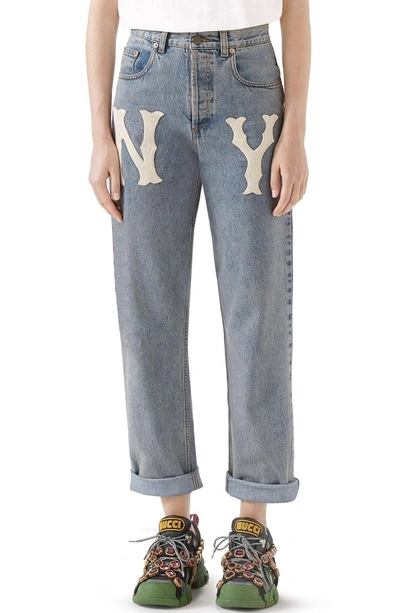 Shop Gucci Ny Patch Boyfriend Jeans In Blue