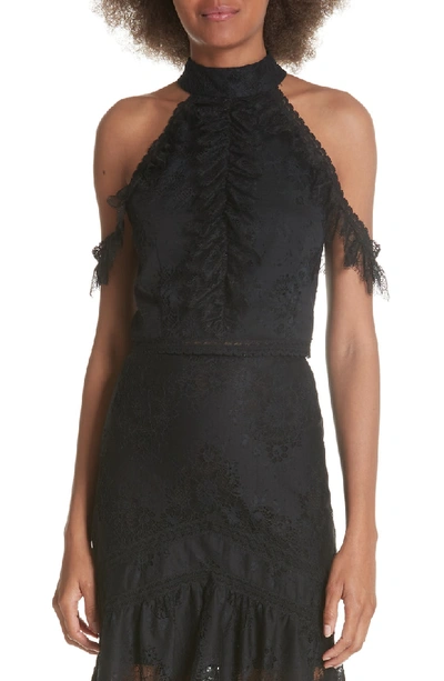 Shop Alice And Olivia Regina Cold Shoulder Top In Black