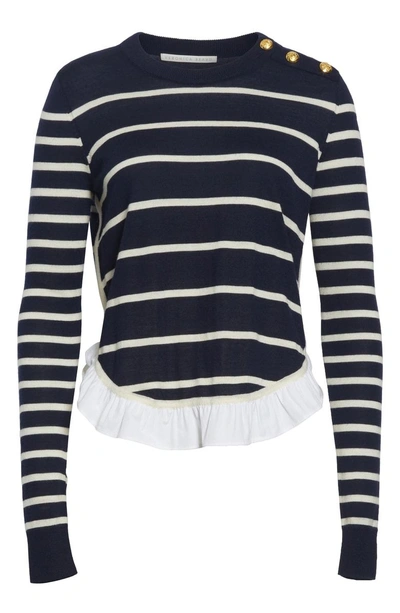 Shop Veronica Beard Ollie Ruffle Hem Sweater In Blue/ White