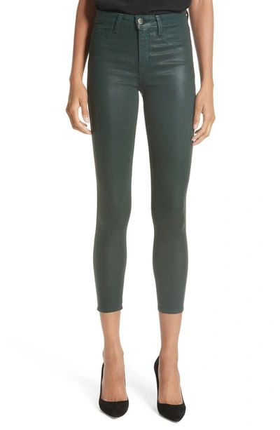 Shop L Agence Margot High Waist Crop Jeans In Evergreen Coated
