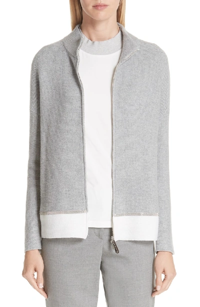 Shop Fabiana Filippi Bicolor Beaded Cardigan In Ash