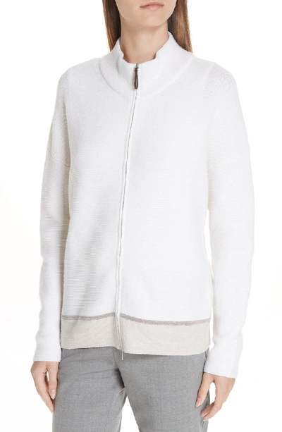 Shop Fabiana Filippi Bicolor Beaded Cardigan In Ivory Beige