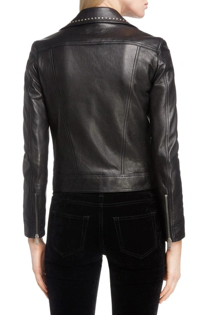 Shop Saint Laurent Logo Pin Lambskin Leather Jacket In Black/ Multicolor/ Silver
