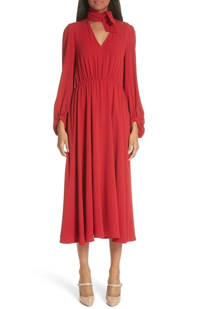 Shop Co Tie Neck Crepe Dress In Red