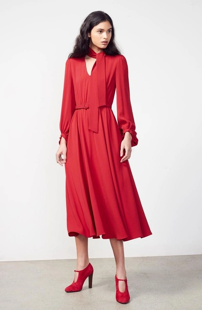 Shop Co Tie Neck Crepe Dress In Red