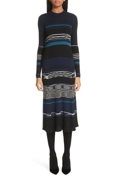 Shop Proenza Schouler Stripe Knit Midi Dress In Black/ Midnight